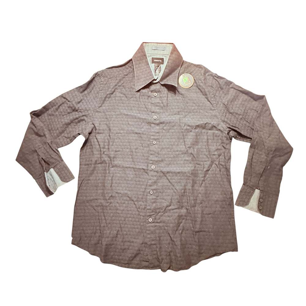 Claiborne Men's Brown Geometric Pattern Long Sleeve Button Up Shirt